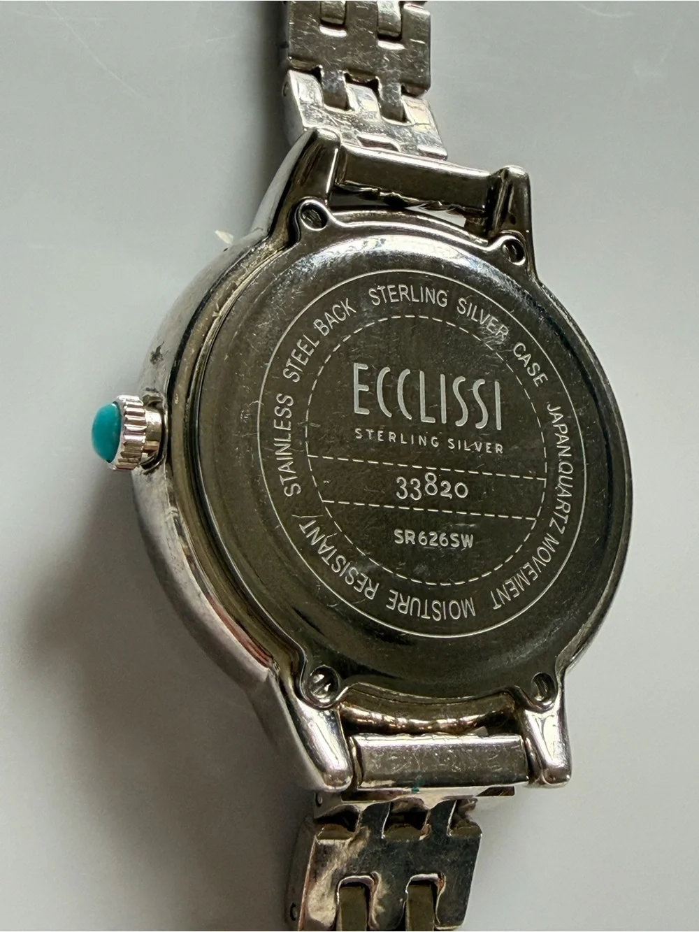 Ecclissi Sterling Silver Back Ladies Watch - Silver with Turquoise Crown